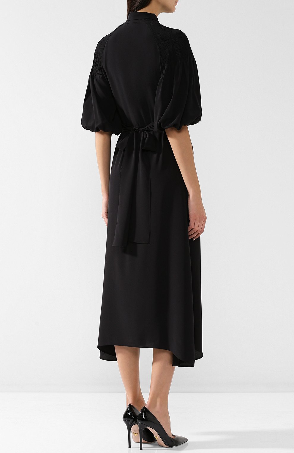 Однотонное шелковое платье с воротником аскот PRADA, арт. P36S1R-1H51-F0002, фото 4