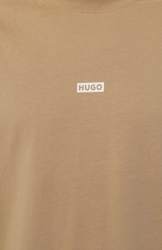 Хлопковая футболка HUGO Blue Бежевый, фото 5