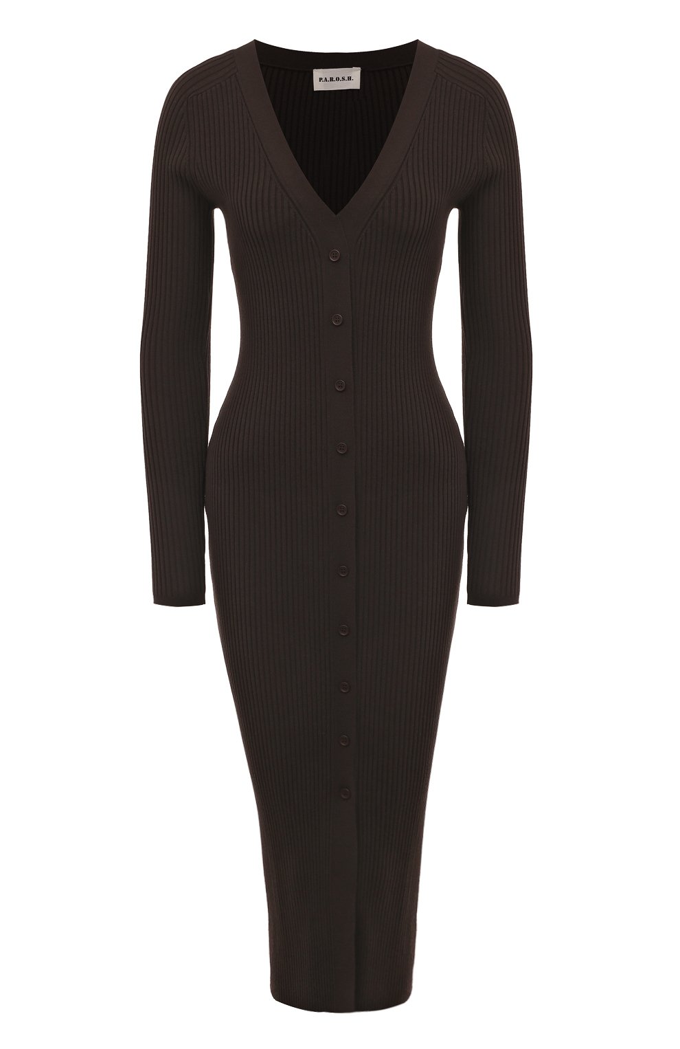 Платье из вискозы P.A.R.O.S.H. темно-коричневого цвета по цене 49950 руб., арт. REISE-D550818, фото 1 Платье из вискозы P.A.R.O.S.H., арт. REISE-D550818, фото 1