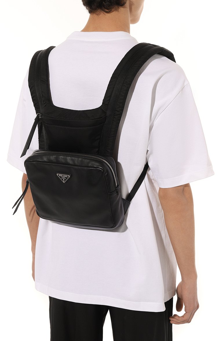 Мужской рюкзак PRADA черного цвета, арт. 2VZ093-2DXV-F0002-OOO | Фото 2 (Материал: Текстиль, Натуральная кожа; Размер: medium; Стили: Кэжуэл; Ремень/цепочка: На ремешке)