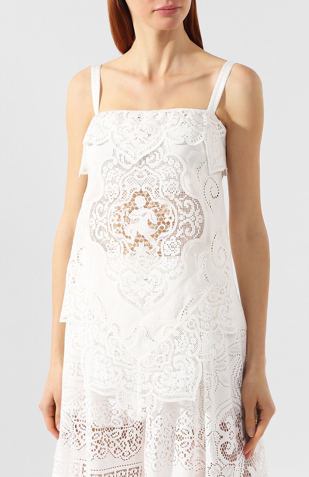 Кружевной топ DOLCE & GABBANA белого цвета по цене 228000 руб., арт. F73E7Z/FG1AC, фото 3 Кружевной топ DOLCE & GABBANA, арт. F73E7Z/FG1AC, фото 3