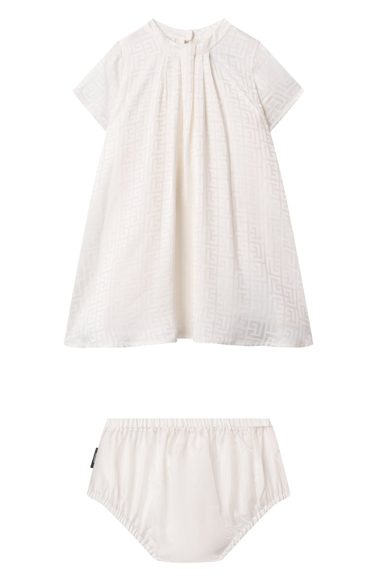 Женский комплект из платья и шорт BALMAIN молочного цвета, арт. BW1141. | Фото 1 (Нос: Не проставлено; Материал внешний: Вискоза; Материал подклада: Купро; Ростовка одежда: 24 мес | 92 см, 36 мес | 98 см)