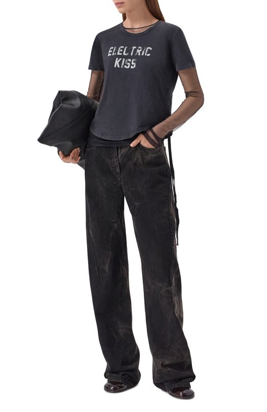 Хлопковая футболка Ann Demeulemeester B0013923/FA740 Чёрный  B0013923/FA740 Фото 2