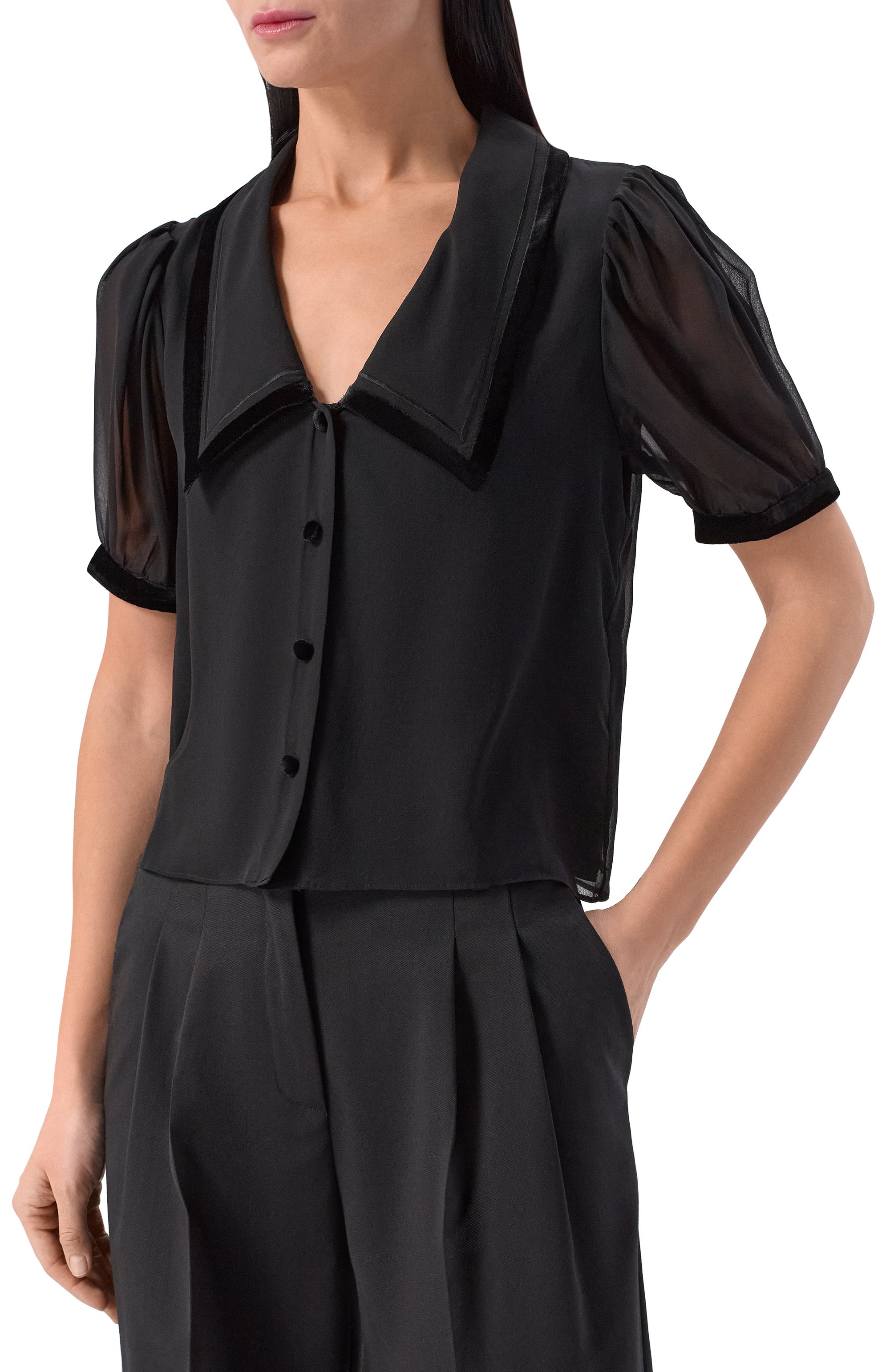 Шелковая блузка FRAME DENIM, арт. WP26WBL002/THE VELVET TRIM SAIL0R BL0USE, фото 3