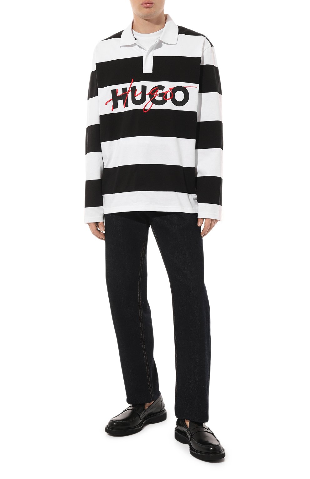Хлопковое поло HUGO черно-белого цвета по цене 16500 руб., арт. 50494348, фото 2 Хлопковое поло HUGO, арт. 50494348, фото 2