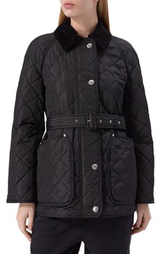 Женская куртка BURBERRY черного цвета, арт. 8071843 | Фото 3 (Длина (верхняя одежда): Короткие; Драгоценные камни: Проставлено; Материал подклада: Синтетический материал; Материал сплава: Проставлено; Рукава: Длинные; Кросс-КТ: Легкие, Куртка; Стили: Кэжуэл; Материал внешний: Синтетический материал)
