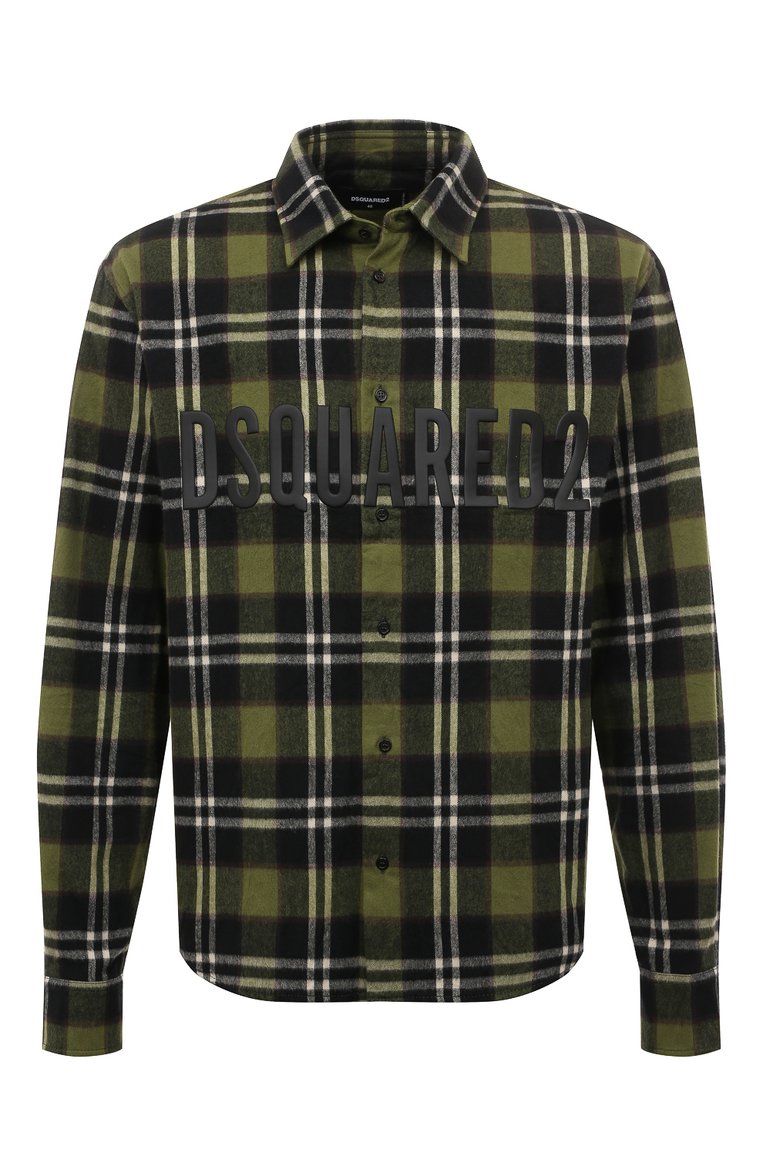 Мужская хлопковая рубашка DSQUARED2 зеленого цвета, арт. S74DM0758/S78107 | Фото 1 (Рукава: Длинные; Длина (для топов): Стандартные; Материал внешний: Хлопок; Манжеты: На пуговицах; Случай: Повседневный; Воротник: Кент; Принт: Клетка; Стили: Кэжуэл; Автоматизация состава: Проставлено; Автоматизация ТО: Проставлено; Детали: Декор)