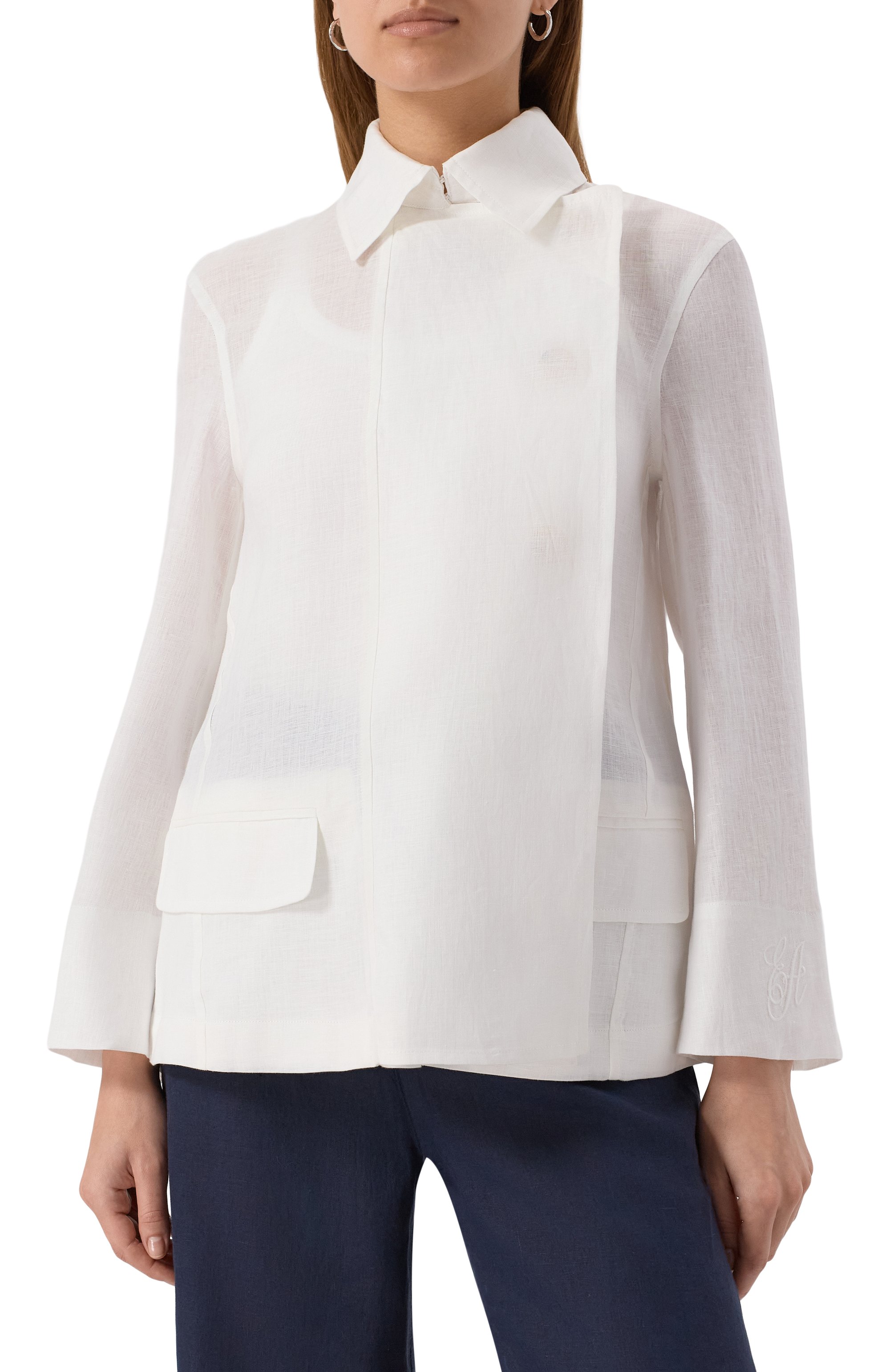 Льняной жакет EMPORIO ARMANI белого цвета по цене 99500 руб., арт. EW001545/TE14012, фото 6 Льняной жакет EMPORIO ARMANI, арт. EW001545/TE14012, фото 6