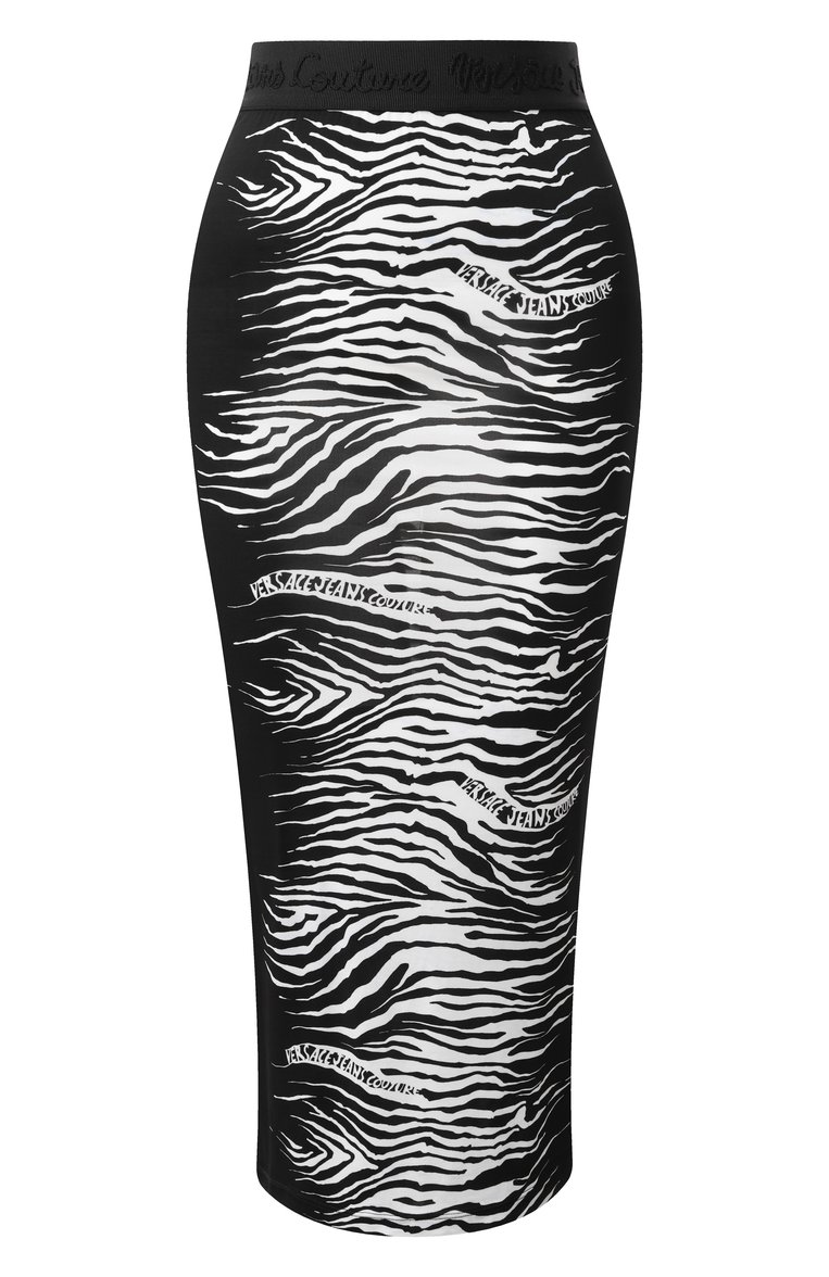Женская юбка из вискозы VERSACE JEANS COUTURE черно-белого цвета, арт. 78HAE8P6/JS474 | Фото 1 (Материал внешний: Вискоза; Длина Ж (юбки, платья, шорты): Миди; Кросс-КТ: Трикотаж, костюм; Стили: Гламурный; Автоматизация состава: Проставлено; Автоматизация ТО: Проставлено)