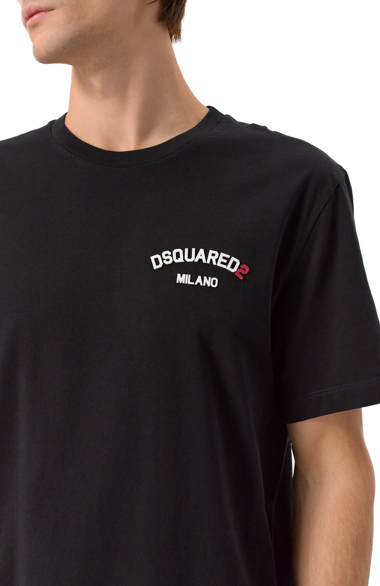 Мужская хлопковая футболка DSQUARED2 черного цвета, арт. S74GD1400/D20020 | Фото 5 (Материал внешний: Хлопок; Рукава: Короткие; Длина (для топов): Стандартные; Принт: Без принта; Стили: Кэжуэл; Мужское Кросс-КТ: Футболка-одежда; Кросс-КТ: Джерси; Автоматизация состава: Проставлено; Автоматизация ТО: Проставлено; Детали: Декор)