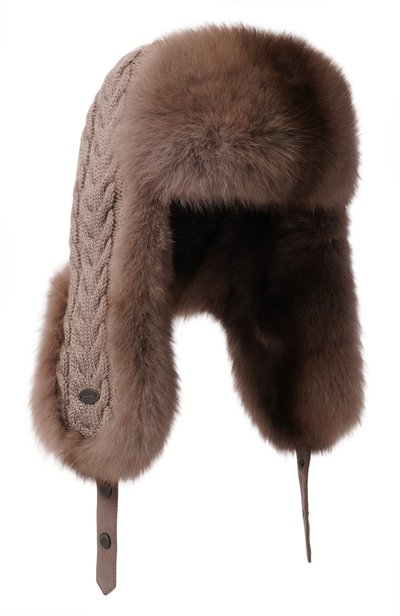 Женская кашемировая шапка-ушанка с мехом соболя BLACK SABLE, арт. BS-FHK-PB