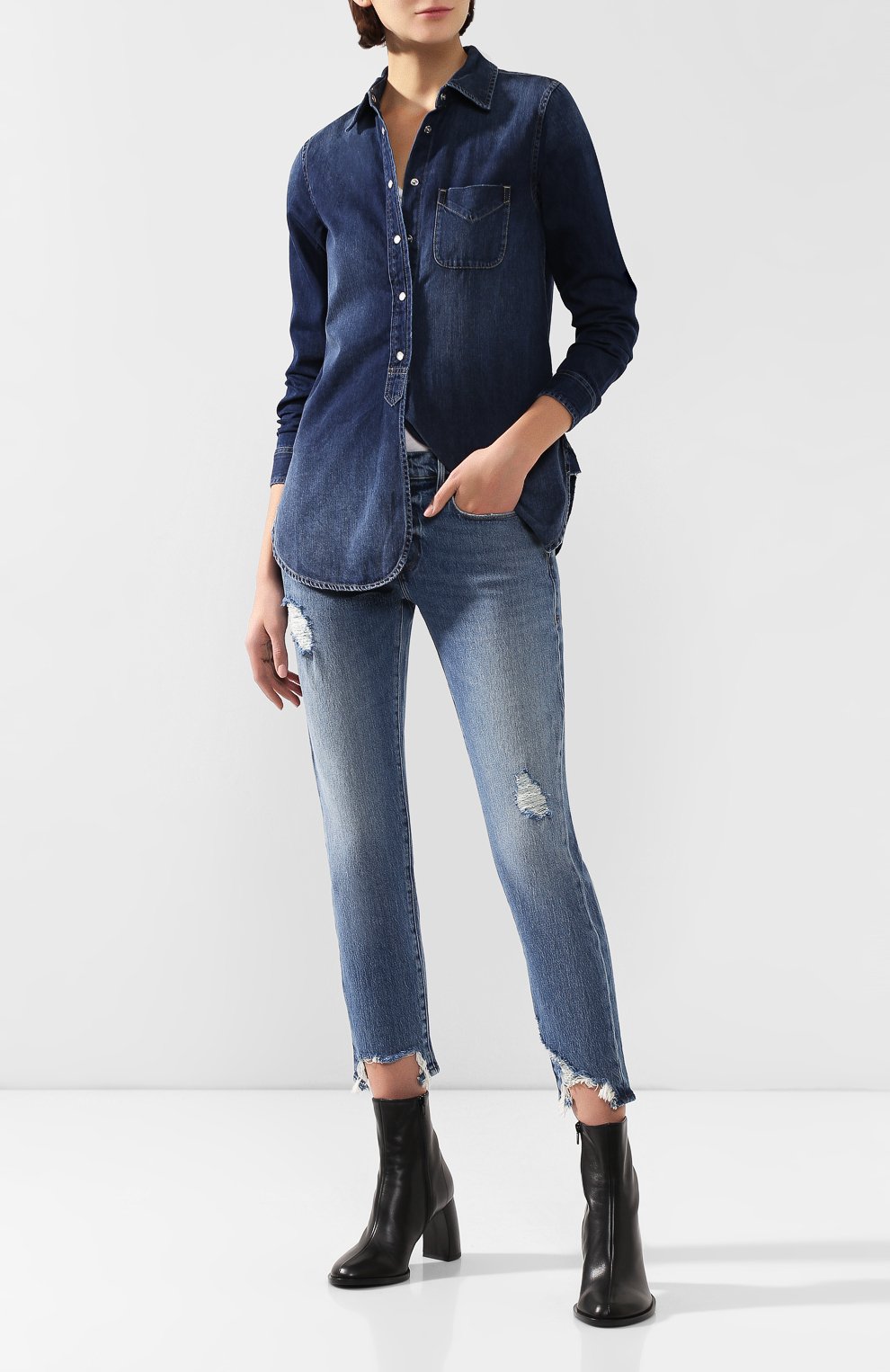 Джинсы с потертостями FRAME DENIM синего цвета по цене 22800 руб., арт. LGJC439, фото 2 Джинсы с потертостями FRAME DENIM, арт. LGJC439, фото 2