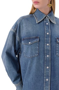 Женская джинсовая рубашка DOLCE & GABBANA синего цвета, арт. F5T15D/G8MM1 | Фото 5 (Материал сплава: Проставлено; Драгоценные камни: Проставлено; Рукава: Длинные; Длина (для топов): Удлиненные; Кросс-КТ: Деним; Стили: Кэжуэл; Женское Кросс-КТ: Рубашка-одежда; Принт: Без принта; Материал внешний: Деним, Хлопок)