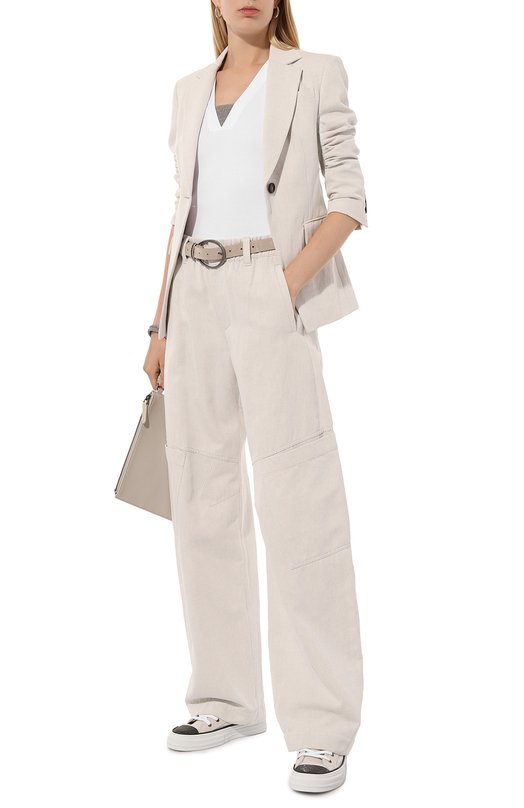 Брюки из хлопка и льна Brunello Cucinelli MH561P8555 Кремовый  MH561P8555 Фото 2
