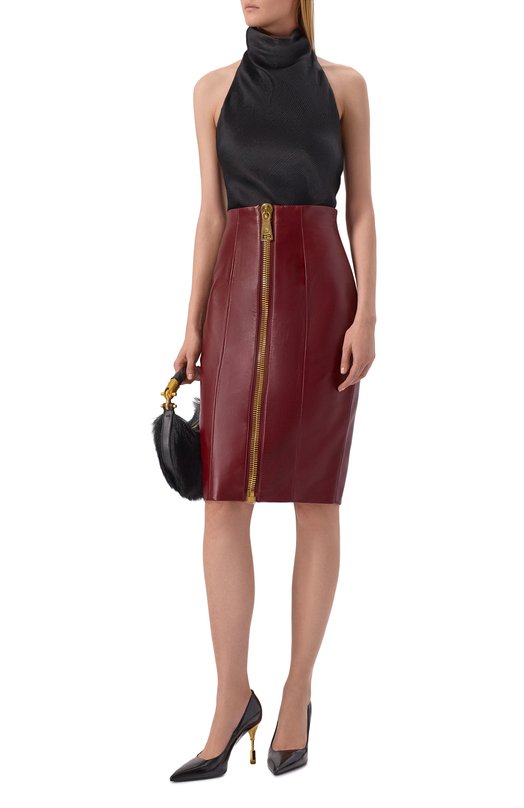 Кожаная юбка Balmain FF0LC266/LD63 Бордовый  FF0LC266/LD63 Фото 2