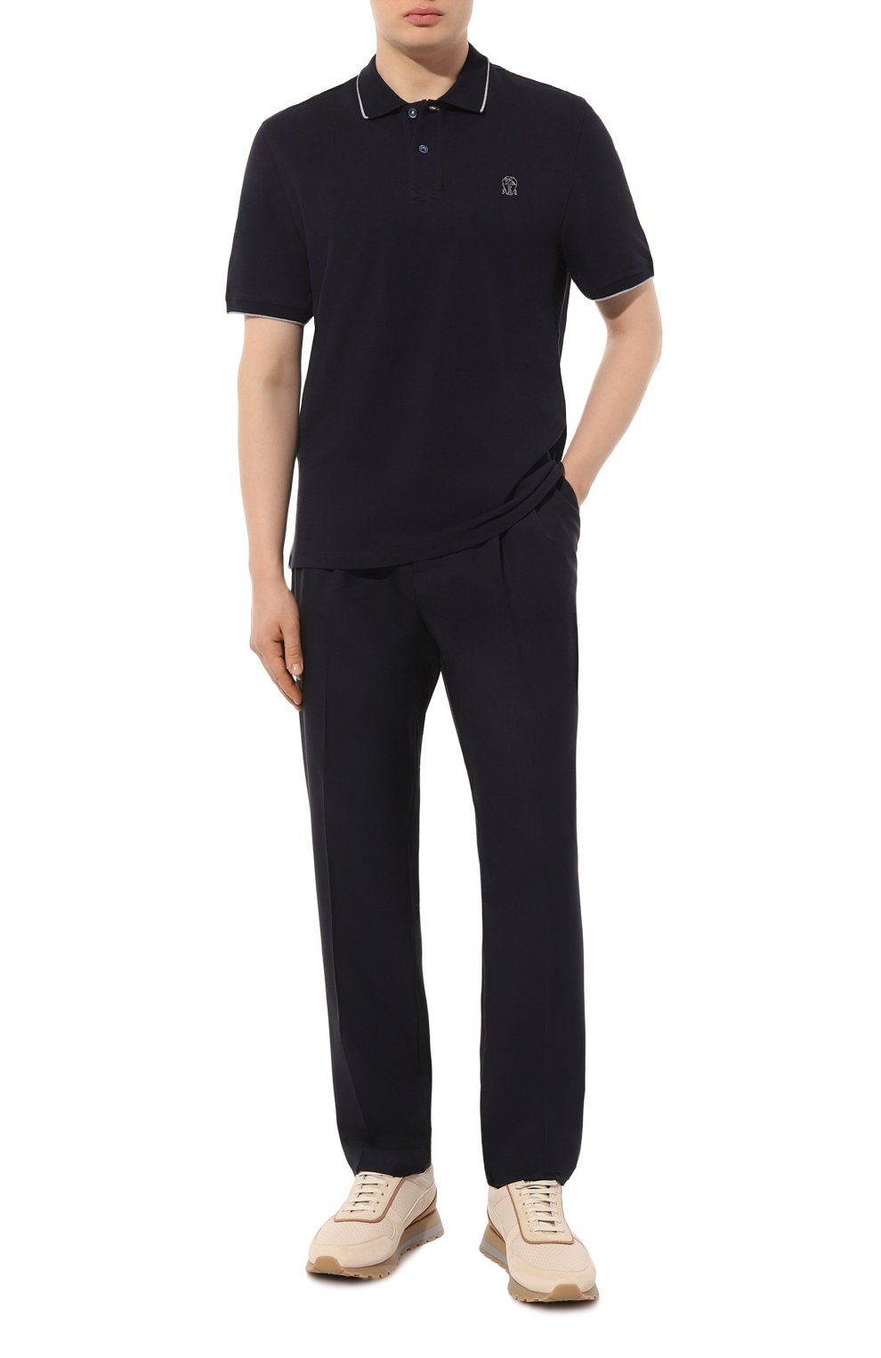 Хлопковое поло BRUNELLO CUCINELLI темно-синего цвета по цене 58100 руб., арт. ME8549779G, фото 2 Хлопковое поло BRUNELLO CUCINELLI, арт. ME8549779G, фото 2