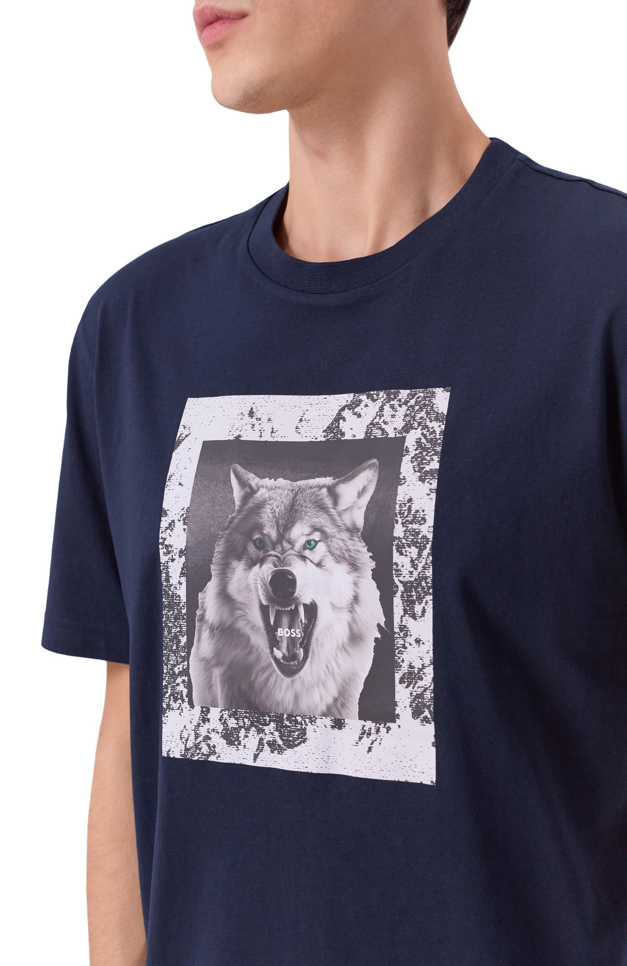 Хлопковая футболка BOSS ORANGE темно-синего цвета по цене 8295 руб., арт. 50554615, фото 5 Хлопковая футболка BOSS ORANGE, арт. 50554615, фото 5