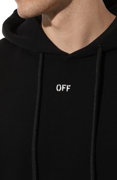 Мужской хлопковое худи OFF-WHITE черного цвета, арт. 0MBB085F23FLE012 | Фото 5 (Рукава: Длинные; Длина (для топов): Стандартные; Принт: С принтом; Мужское Кросс-КТ: Худи-одежда; Материал сплава: Проставлено; Материал внешний: Хлопок; Драгоценные камни: Проставлено; Стили: Кэжуэл)