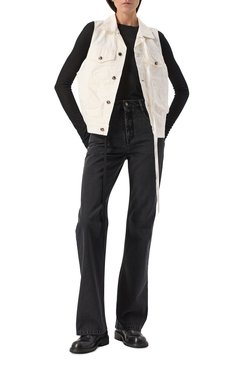Женский джинсовый жилет ANN DEMEULEMEESTER белого цвета, арт. B0010181/FA559 | Фото 2 (Длина (верхняя одежда): Короткие; Материал подклада: Хлопок; Кросс-КТ: Деним; Материал внешний: Деним, Хлопок; Стили: Кэжуэл)