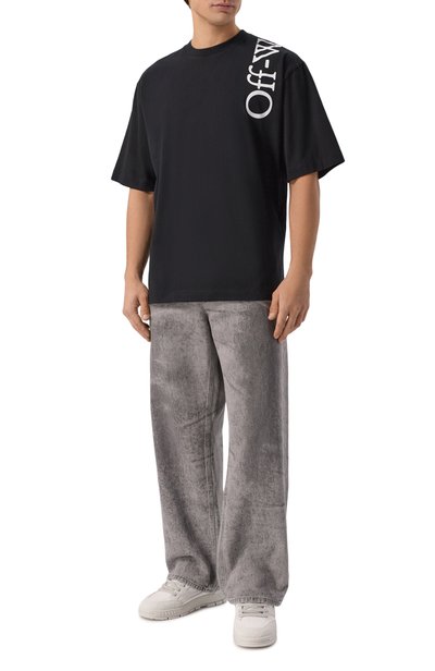 Хлопковая футболка OFF-WHITE черного цвета по цене 39800 руб., арт. 0MAA120F26JER0100, фото 2 Хлопковая футболка OFF-WHITE, арт. 0MAA120F26JER0100, фото 2