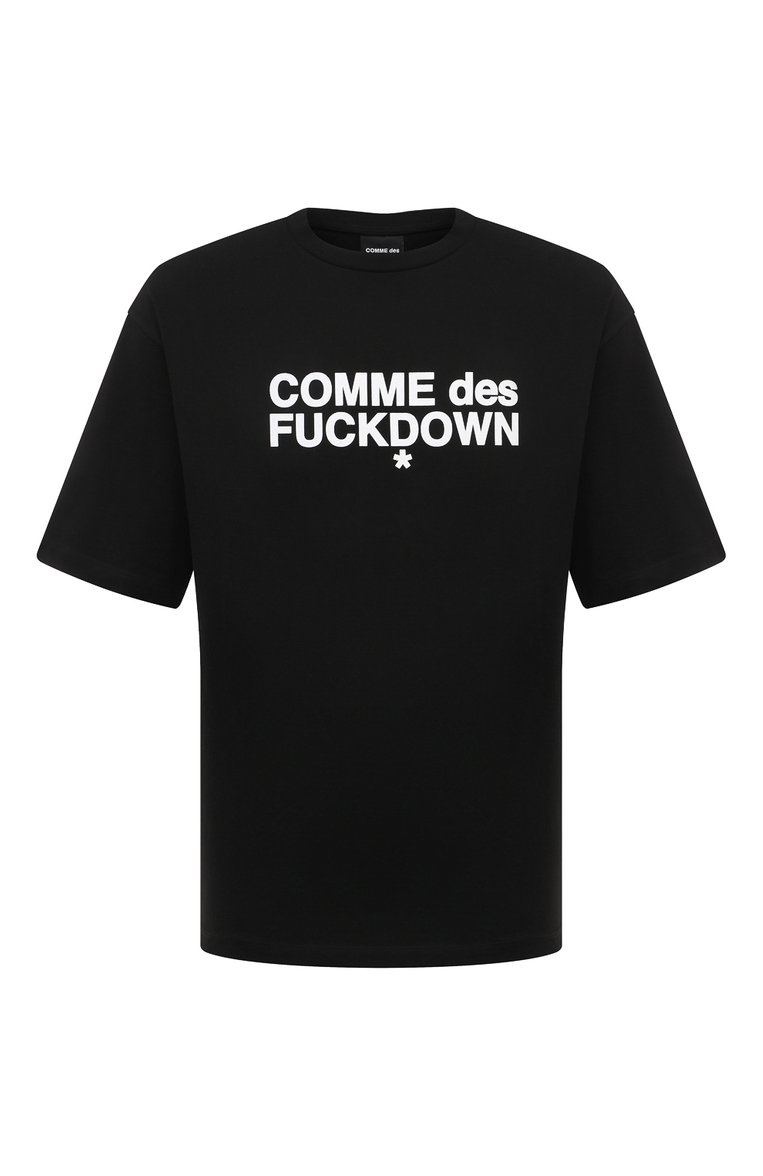 Мужская хлопковая футболка COMME DES FUCKDOWN черного цвета, арт. CFABM00008 | Фото 1 (Материал внешний: Хлопок; Рукава: Короткие; Длина (для топов): Стандартные; Принт: С принтом; Стили: Гранж; Мужское Кросс-КТ: Футболка-одежда; Кросс-КТ: Джерси; Автоматизация состава: Проставлено; Детали: Без декора; Автоматизация ТО: Проставлено)