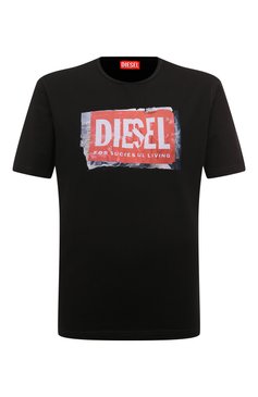 Мужская хлопковая футболка DIESEL черного цвета, арт. A15379/0AKAK | Фото 1 (Драгоценные камни: Проставлено; Рукава: Короткие; Длина (для топов): Стандартные; Материал сплава: Проставлено; Стили: Спорт-шик; Принт: С принтом; Материал внешний: Хлопок)