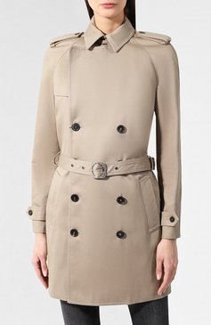Женский хлопковый тренч SAINT LAURENT бежевого цвета, арт. 560541/Y600U | Фото 3 (Рукава: Длинные; Статус проверки: Проверена категория, Проверено; Материал внешний: Хлопок; Рукава от горловины: Длинные; Материал подклада: Вискоза; Длина (верхняя одежда): До середины бедра; Стили: Классический; Кросс-КТ: Куртка)
