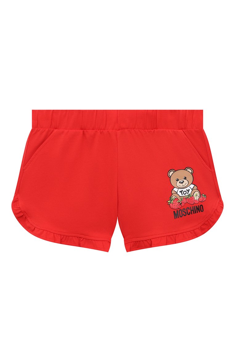 Детские хлопковые шорты MOSCHINO красного цвета, арт. HDQ00I/LBA00/4A-8A | Фото 1 (Материал внешний: Хлопок; Случай: Повседневный; Материал сплава: Проставлено; Нос: Не проставлено; Ростовка одежда: 4 года | 104 см, 5 лет | 110 см, 6 лет | 116 см, 8 лет | 128 см)