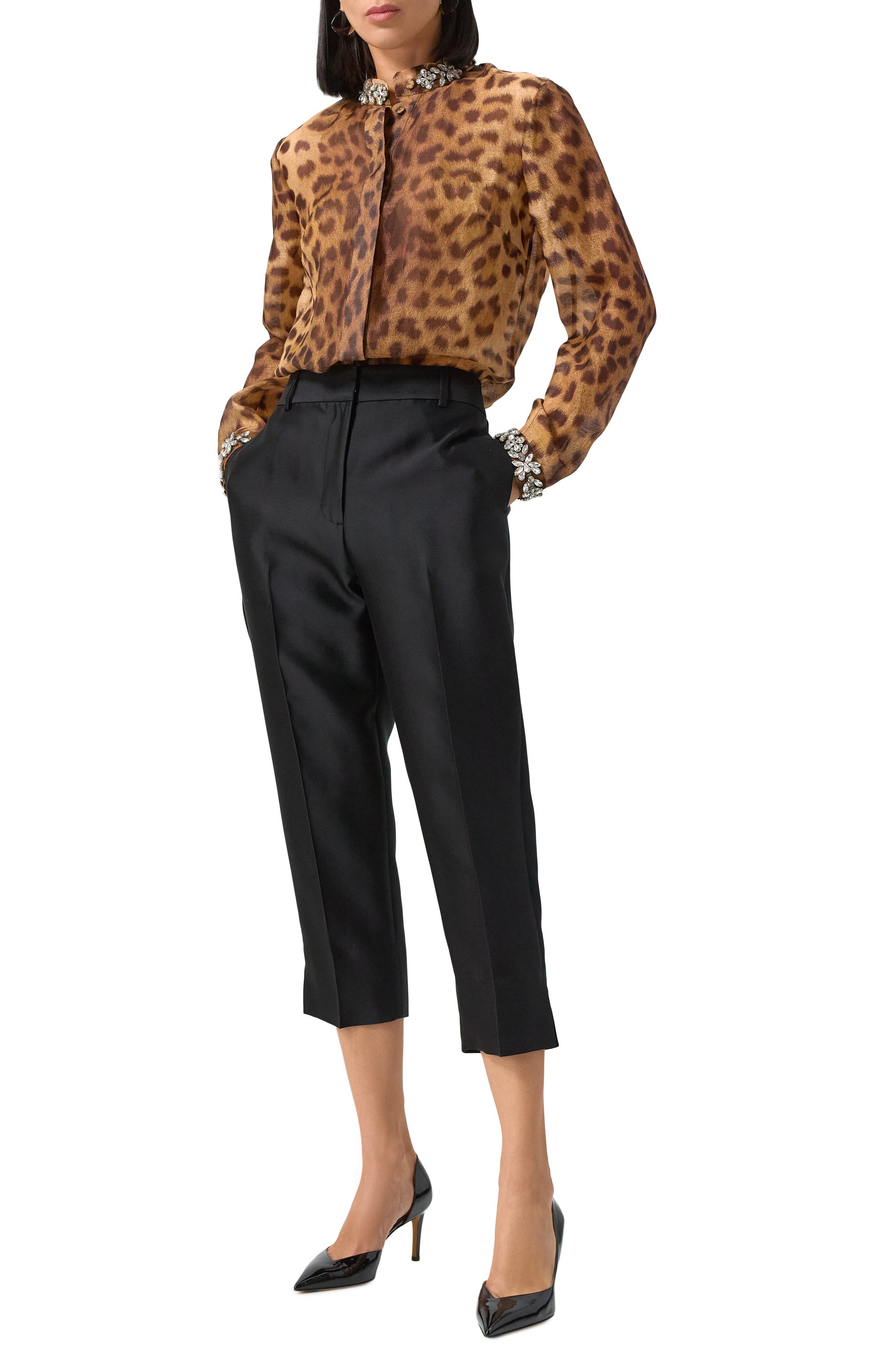 Брюки из шелка и шерсти ZIMMERMANN черного цвета по цене 130000 руб., арт. 2537PR251, фото 2 Брюки из шелка и шерсти ZIMMERMANN, арт. 2537PR251, фото 2