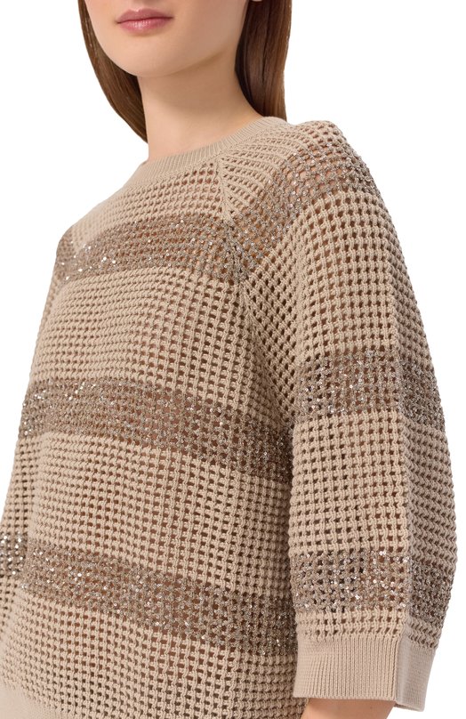 Хлопковый пуловер Brunello Cucinelli M58772800 Бежевый  M58772800 Фото 5
