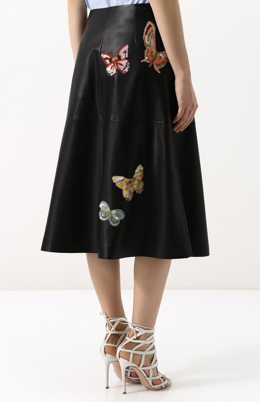 Кожаная юбка-миди с декоративной отделкой VALENTINO, арт. PB0NI04T/1AW, фото 4