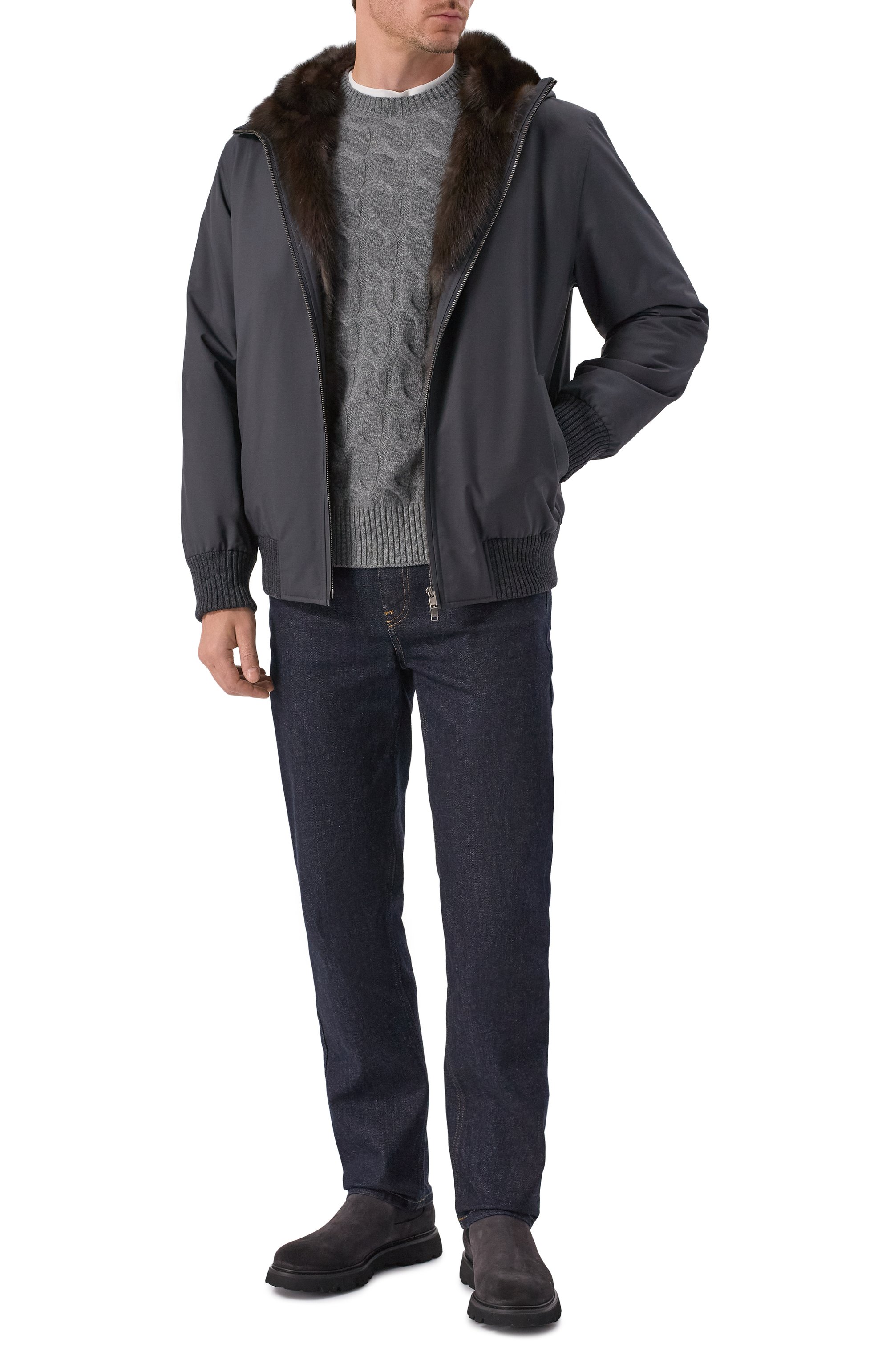 Бомбер с подкладкой из соболя BLACK SABLE темно-серого цвета по цене 2404000 руб., арт. BS-MWHB-EB, фото 2 Бомбер с подкладкой из соболя BLACK SABLE, арт. BS-MWHB-EB, фото 2