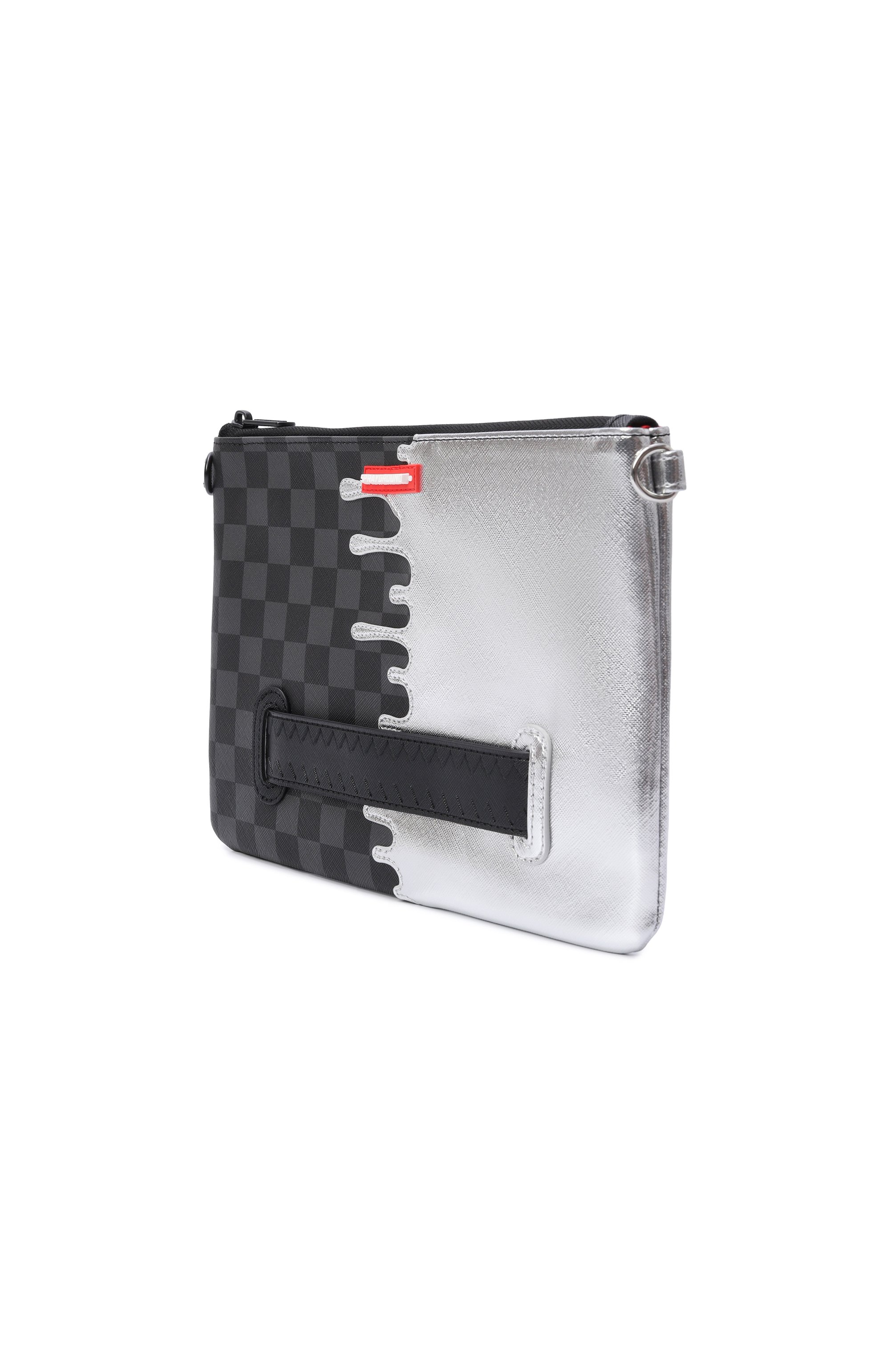 Клатч silver side drip black check SPRAYGROUND серебряного цвета по цене 14800 руб., арт. 910B8929NSZ/SILVER SIDE DRIP BLACK CHECK CR0SSB0DY, фото 2 Клатч silver side drip black check SPRAYGROUND, арт. 910B8929NSZ/SILVER SIDE DRIP BLACK CHECK CR0SSB0DY, фото 2