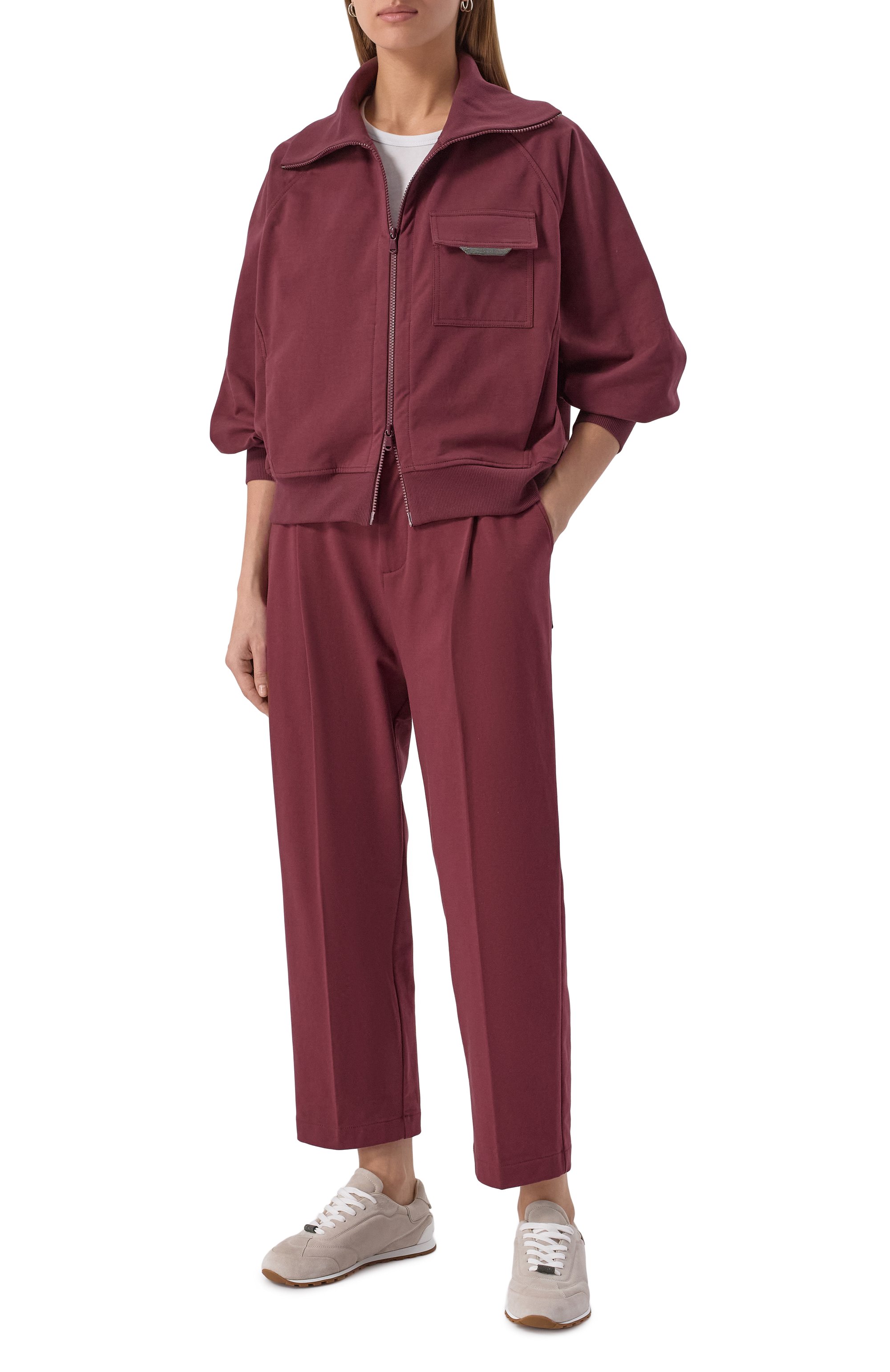 Хлопковые брюки BRUNELLO CUCINELLI бордового цвета по цене 178000 руб., арт. MP827SN799, фото 2 Хлопковые брюки BRUNELLO CUCINELLI, арт. MP827SN799, фото 2