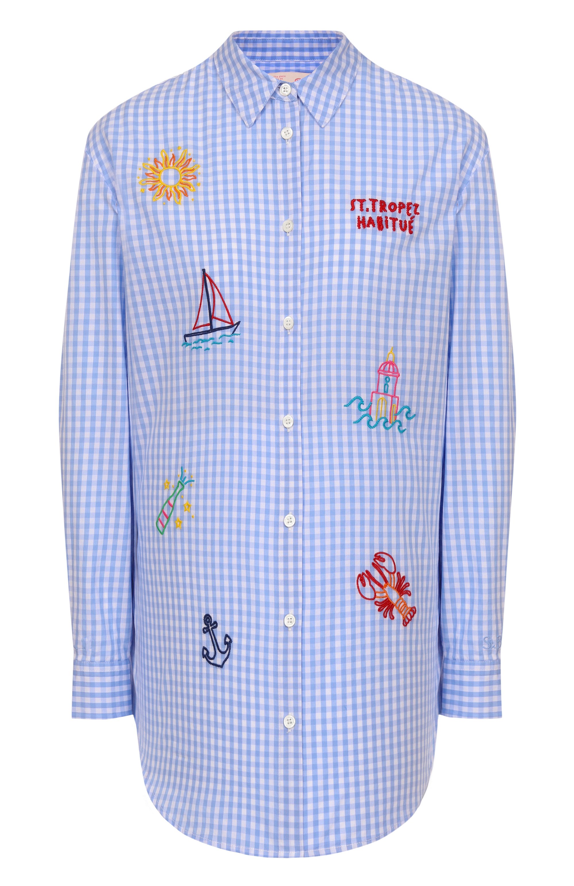 Хлопковая рубашка MC2 SAINT BARTH голубого цвета по цене 27250 руб., арт. STBW BRIGITTE/00067H, фото 1 Хлопковая рубашка MC2 SAINT BARTH, арт. STBW BRIGITTE/00067H, фото 1