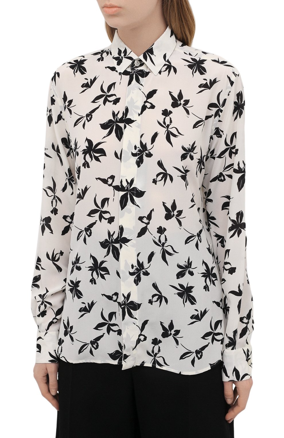 Шелковая рубашка SAINT LAURENT черно-белого цвета по цене 96050 руб., арт. 646850/Y2C16, фото 3 Шелковая рубашка SAINT LAURENT, арт. 646850/Y2C16, фото 3