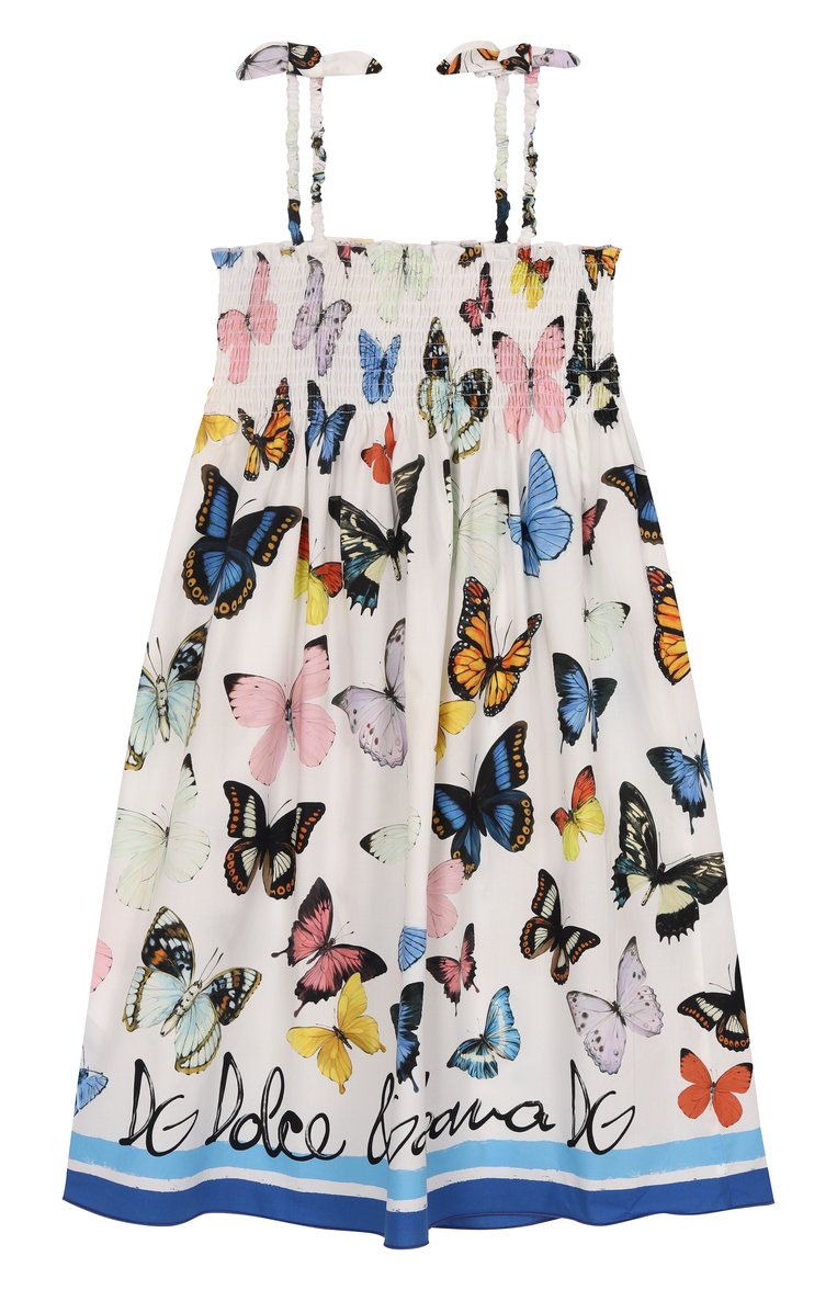 Детское хлопковый сарафан DOLCE & GABBANA белого цвета, арт. L54DE0/FI5KS/8-14 | Фото 2 (Материал внешний: Хлопок; Рукава: Без рукавов; Девочки Кросс-КТ: Сарафан-одежда; Автоматизация состава: Проставлено; Автоматизация ТО: Проставлено; Ростовка одежда: 10 - 11 лет | 140 - 146см, 16 лет | 164 см, 8 лет | 128 см, 13 - 15 лет | 158 см)