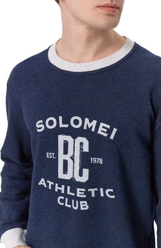 Свитшот из хлопка и льна Brunello Cucinelli MR8313380G Синий  MR8313380G Фото 5