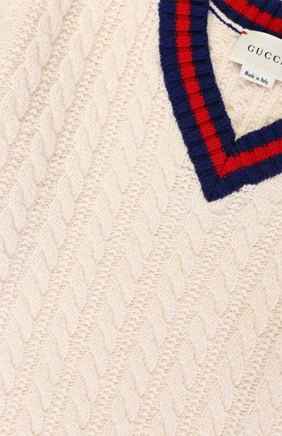 Шерстяной пуловер фактурной вязки с контрастной отделкой GUCCI белого цвета по цене 33650 руб., арт. 475588/X1495, фото 3 Шерстяной пуловер фактурной вязки с контрастной отделкой GUCCI, арт. 475588/X1495, фото 3