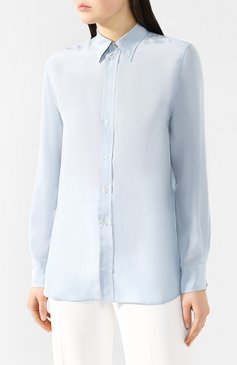 Женская шелковая рубашка RALPH LAUREN голубого цвета, арт. 290740353 | Фото 3 (Рукава: Длинные; Материал внешний: Шелк; Принт: Без принта; Женское Кросс-КТ: Рубашка-одежда; Статус проверки: Проверена категория; Длина (для топов): Удлиненные; Стили: Кэжуэл, Классический; Материал сплава: Проставлено, Проверено; Драгоценные камни: Проставлено)