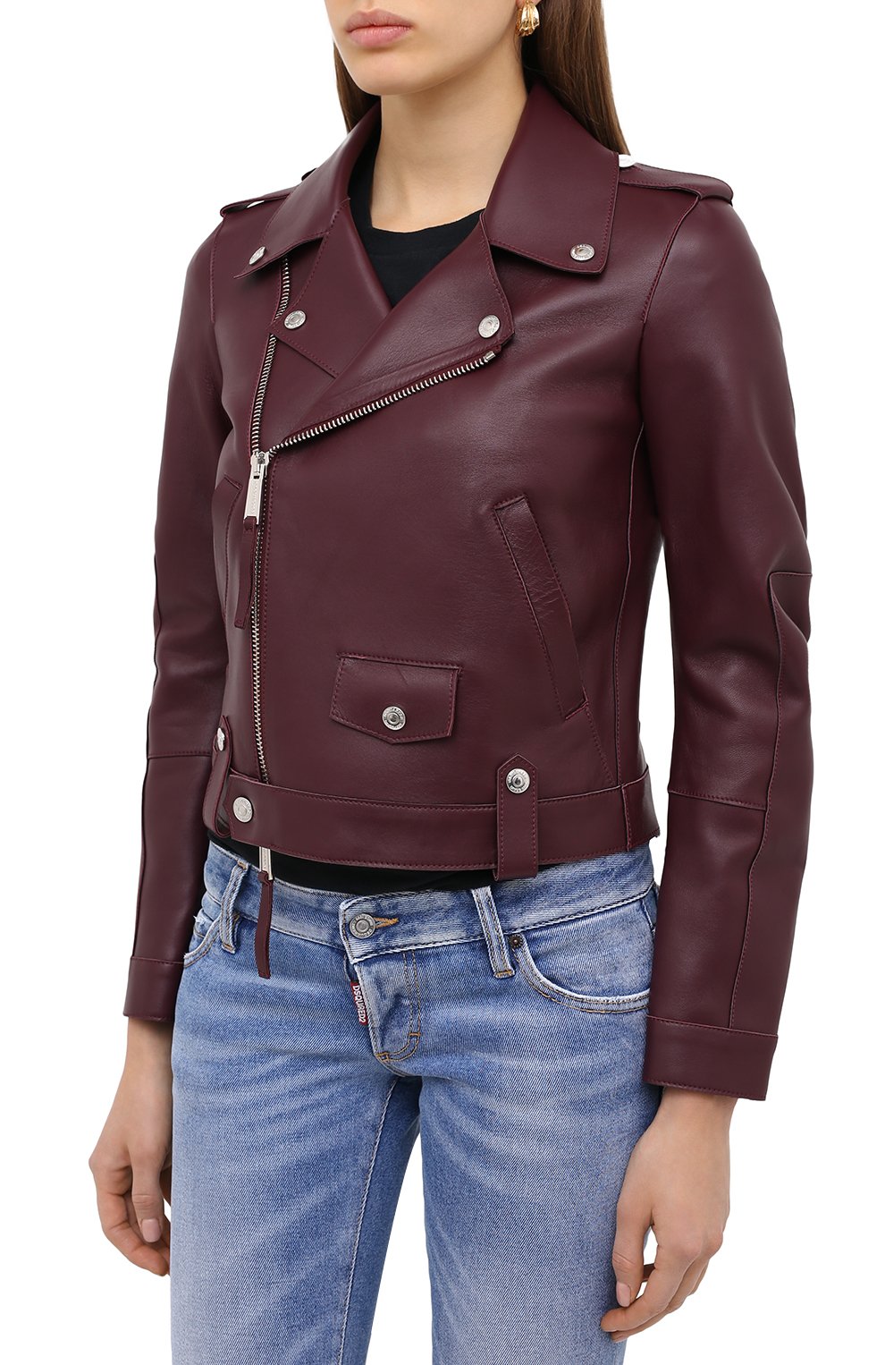 Кожаная куртка DSQUARED2 бордового цвета по цене 292000 руб., арт. S75AM0794/SY1496, фото 4 Кожаная куртка DSQUARED2, арт. S75AM0794/SY1496, фото 4