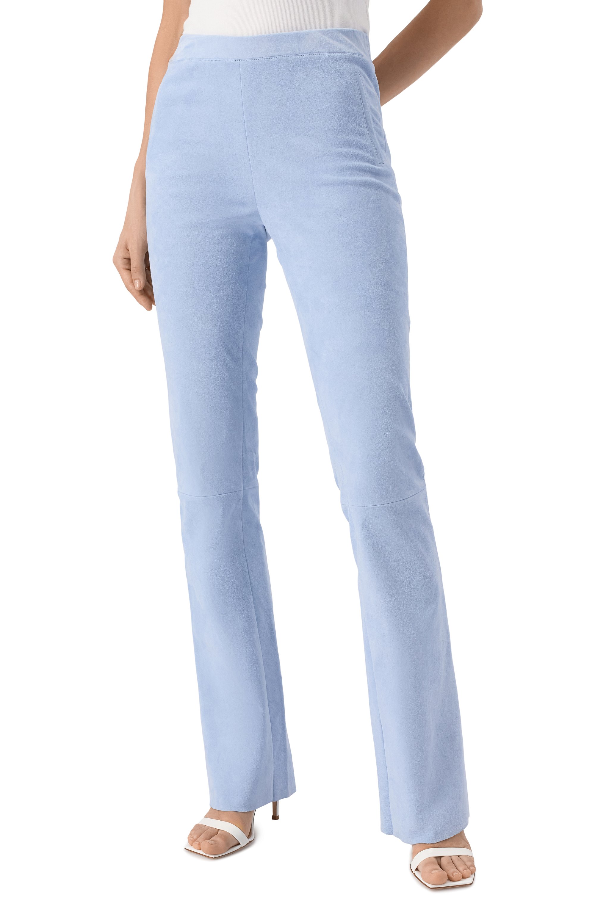 Замшевые брюки MAX AND MOI голубого цвета по цене 99500 руб., арт. E24BEYINA, фото 3 Замшевые брюки MAX AND MOI, арт. E24BEYINA, фото 3