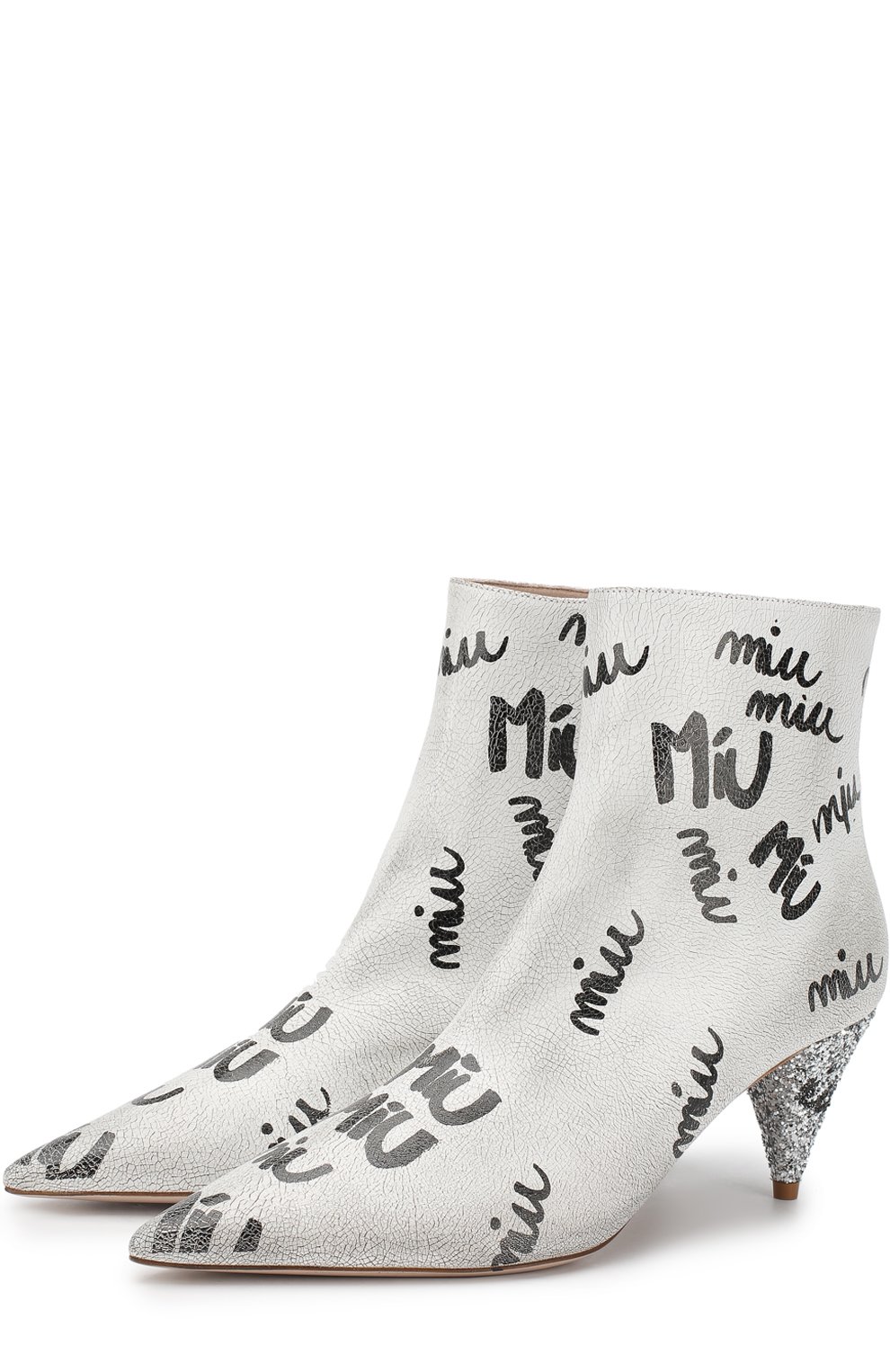 Кожаные ботильоны на каблуке с глиттером MIU MIU, арт. 5U072C/3KJ9, фото 1