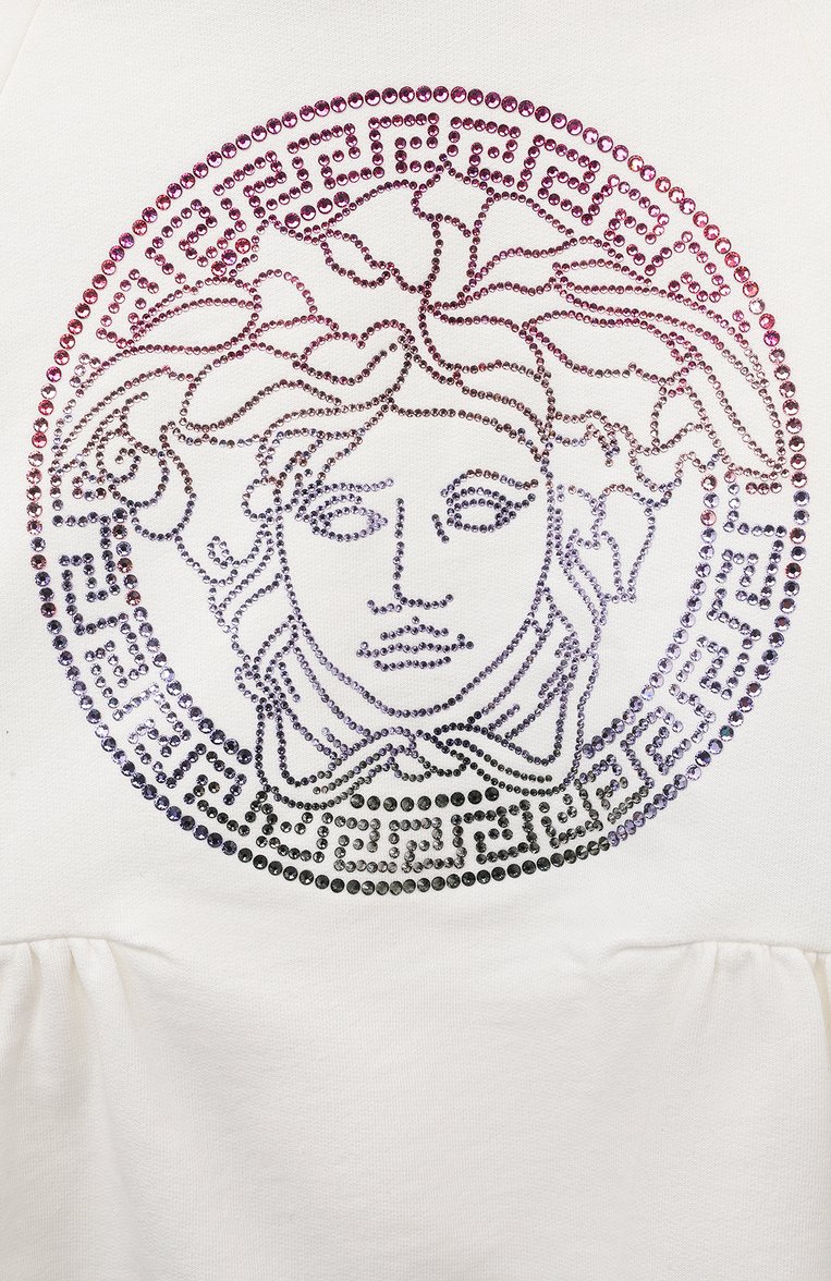 Детское хлопковое платье VERSACE белого цвета, арт. 1000012/1A08365/4A-6A | Фото 3 (Материал внешний: Хлопок; Рукава: Длинные; Случай: Повседневный; Автоматизация ТО: Проставлено; Автоматизация состава: Проставлено)