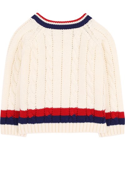 Хлопковый пуловер с контрастной отделкой и v-образным вырезом GUCCI, арт. 498314/X3I49, фото 2