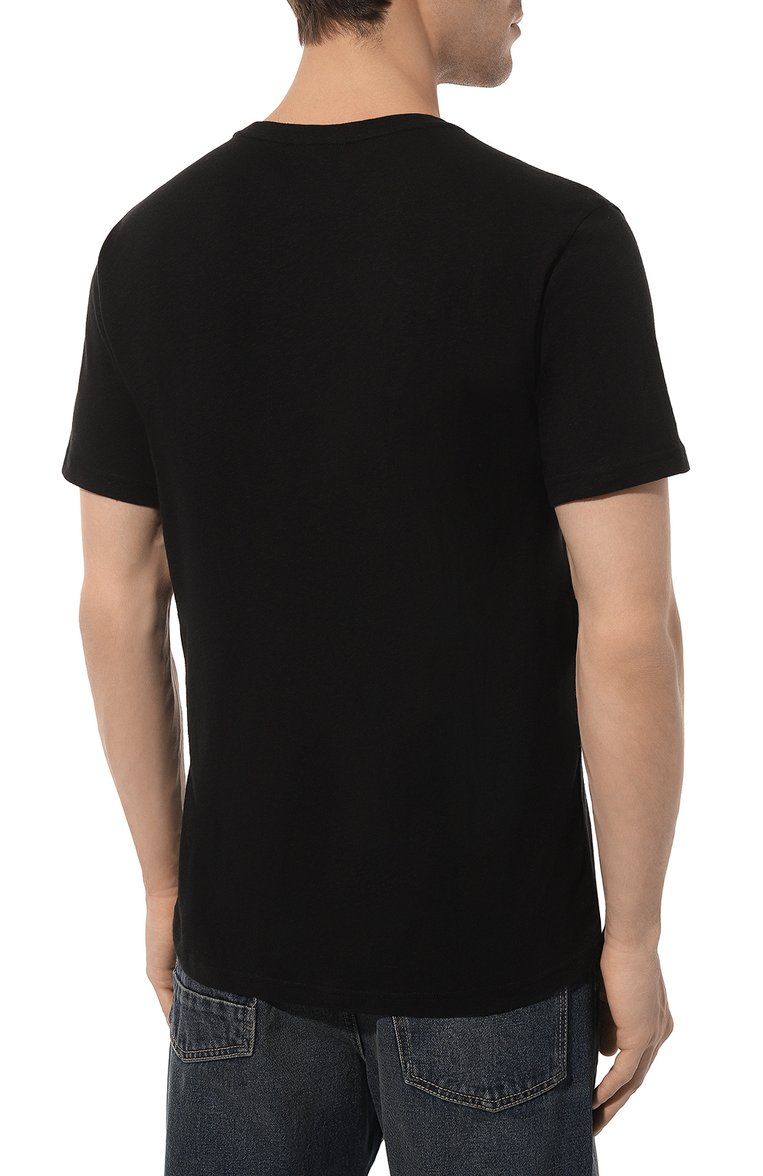 Мужская хлопковая футболка EMPORIO ARMANI черного цвета, арт. 211818/4R485 | Фото 4 (Длина (для топов): Стандартные; Рукава: Короткие; Материал внешний: Лен, Хлопок; Материал сплава: Проставлено; Драгоценные камни: Проставлено; Принт: С принтом; Стили: Кэжуэл; Мужское Кросс-КТ: Футболка-одежда; Кросс-КТ: Джерси)