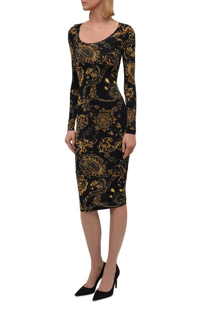 Платье из вискозы VERSACE JEANS COUTURE черного цвета по цене 32350 руб., арт. 71HA0920-71DP920 J FLUID0 PRINT/JS012, фото 3 Платье из вискозы VERSACE JEANS COUTURE, арт. 71HA0920-71DP920 J FLUID0 PRINT/JS012, фото 3