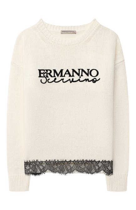 Детский пуловер ERMANNO SCERVINO бежевого цвета, арт. 47I MG10 WAN/4-8 | Фото 1 (Рукава: Длинные; Дево�чки Кросс-КТ: Пуловер-одежда; Материал внешний: Вискоза; Региональные ограничения белый список (Axapta Mercury): RU; Драгоценные камни: Проставлено; Материал сплава: Проставлено; Ростовка одежда: 4 года | 104 см, 6 лет | 116 см, 8 лет | 128 см)