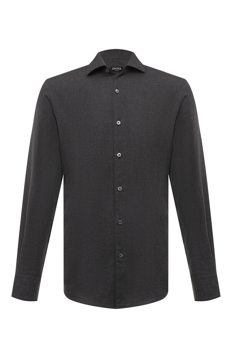 Мужская сорочка из хлопка и кашемира ZEGNA темно-серого цвета, арт. UCX44A6/SRF5 | Фото 1 (Материал внешний: Хлопок; Рукава: Длинные; Длина (для топов): Стандартные; Манжеты: На пуговицах; Случай: Формальный; Воротник: Кент; Принт: Однотонные; Стили: Классический; Автоматизация состава: Проставлено; Автоматизация ТО: Проставлено; Детали: Без декора)