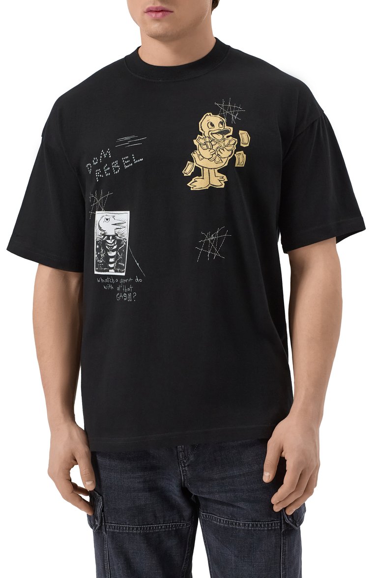 Мужская хлопковая футболка DOMREBEL черного цвета, арт. D0LLARS/T-SHIRT | Фото 3 (Длина (для топов): Стандартные; Рукава: Короткие; Материал внешний: Хлопок; Принт: С принтом; Стили: Гранж; Кросс-КТ: Джерси; Мужское Кросс-КТ: Футболка-одежда)